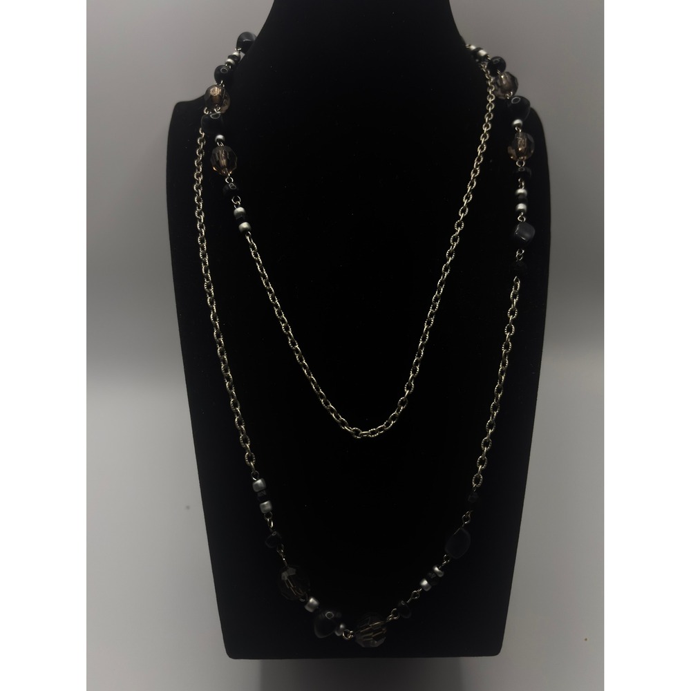 Sonoma Long Station Necklace Womens OS Black Silver Beaded Layering‎ 40 Inch